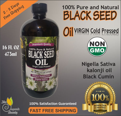 16 oz 100% Pure Black Seed Oil Cold Pressed Cumin Nigella Sativa non GMO - Men Guide Store