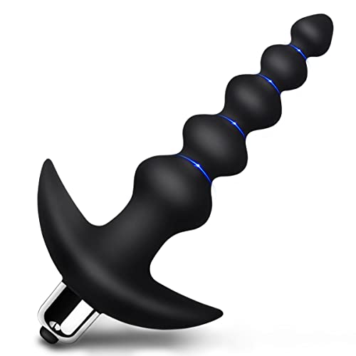 Vibrating Anal Beads Butt Plug - Flexible Silicone 16 Vibration Modes Graduated Design Anal Sex Toy Waterproof Bullet Vibrator for Men, Women and Couples