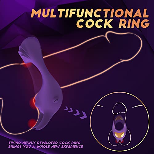 Vibrating Cock Ring with Rabbit Design, Rechargeable Penis Ring Vibrator with 9 Vibration Modes, TIVINO Silicone Male Sex Toy for Man and Couple Play