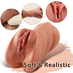 3 in 1 Pocket Pussy Male Masturbators with Lifelike Face, Sex Doll with Realistic Textured Mouth Vagina and Tight Anus, Masturbator Deep Throat Oral Adult Sex Toys for Men Masturbation (Brown)