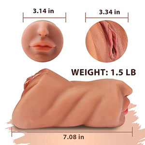 3 in 1 Pocket Pussy Male Masturbators with Lifelike Face, Sex Doll with Realistic Textured Mouth Vagina and Tight Anus, Masturbator Deep Throat Oral Adult Sex Toys for Men Masturbation (Brown)
