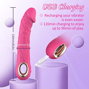 Realistic Dildo Vibrator for Women, Sex Toys for Women Clitoris G Spot Anal Stimulator with 10 Powerful Vibration Mode, Waterproof Powerful Rose Toy for Women and Couples