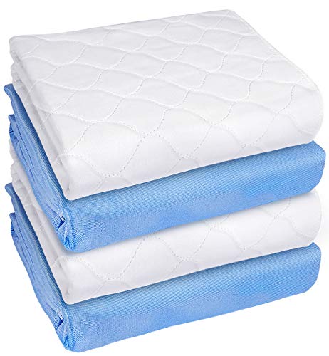 4 Pack Heavy Absorbency Bed Pad, Washable and Reusable Incontinence Bed Underpads 34"X36"