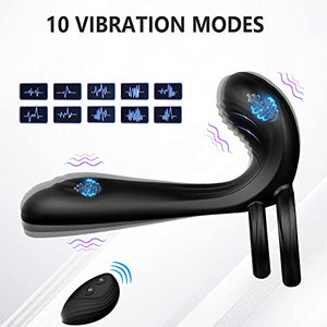 Couple Vibrator with Dual Penis Ring, 10 Vibrating Mode G-spot and Clitor Simulator 3 in 1 Vibrator Rechargeable Waterproof Adult Sex Toy with Remote Control for Couple
