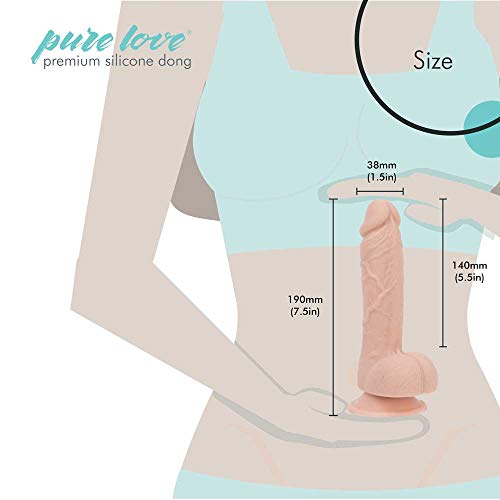 Pure Love 7.5 Inch Textured Silicone Dildo with Suction Cup, Beige Color, Adult Sex Toy