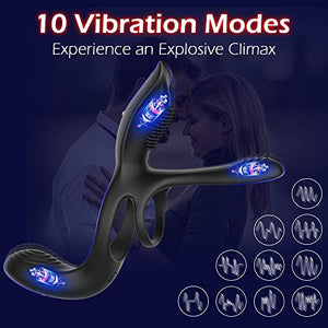 Vibrator for Couple, 3 in 1 Vibrating Cock Ring with 10 Modes, Men's Penis Rings Vibrators, Perineum Mens Vibrator, G spot, Clitorals Stimulator for Women, Sex Novelties, Adult Sex Toys & Games