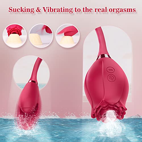 10 Modes Rose Vibrator, Adorime Clitoral Sucking Vibrator Rose Toy Blowjob Adult Sex Toy for Women Oral Sex Orgasm