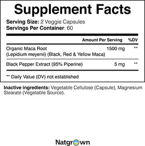 Organic Maca Root Powder Capsules 1500 mg