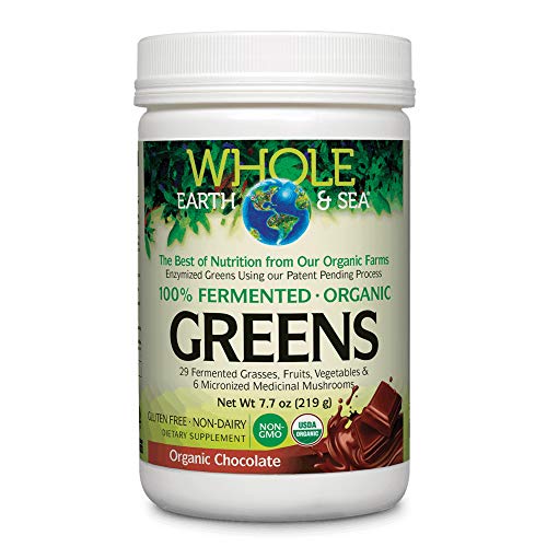 Whole Earth & Sea from Natural Factors, Organic Fermented Greens, Vegan Whole Food Supplement, Chocolate, 7.7 Oz