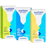 Sustain Natural Latex Condoms - Ultra Thin - FDA Cleared - Nitrosamine Free - Non GMO - Fair Trade - 10 Count - Men Guide Store