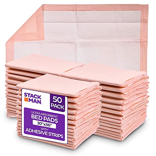 [50-Count] Ultra Absorbent Chux Pads with Adhesive Strips Heavy-Duty Underpads 30x36