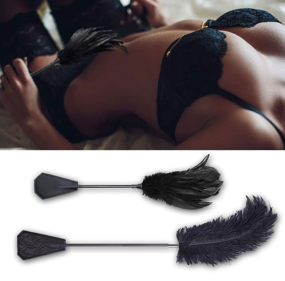 Ostrich Feather Tickler 2 Piece Set | Adult Sex Toys Whip and Riding Crop Slapper | Bondage romance Kit for Couples - Men Guide Store