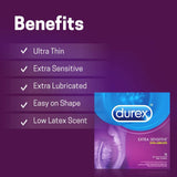 Condoms, Extra Sensitive & Extra Lubricated, Durex Condoms, 24 Count - Men Guide Store