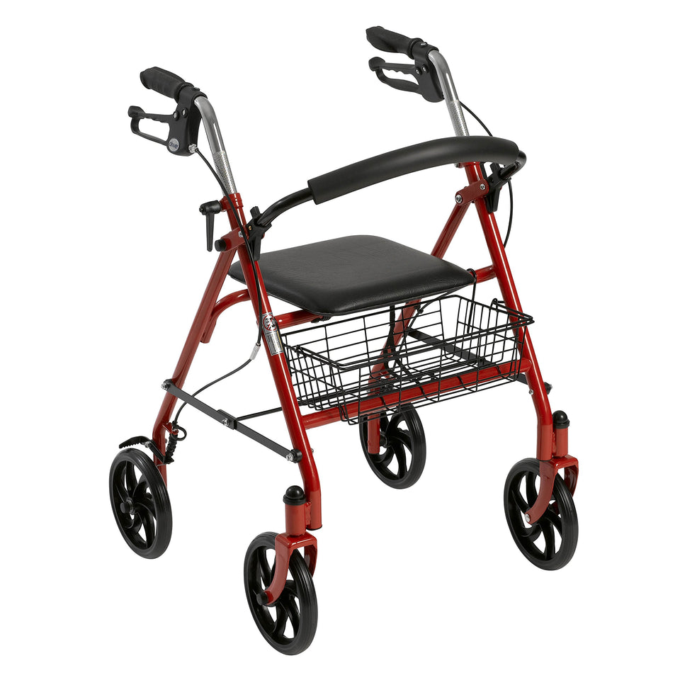 Drive Medical Four Wheel Rollator with Fold Up Removable Back Support, Red - Men Guide Store